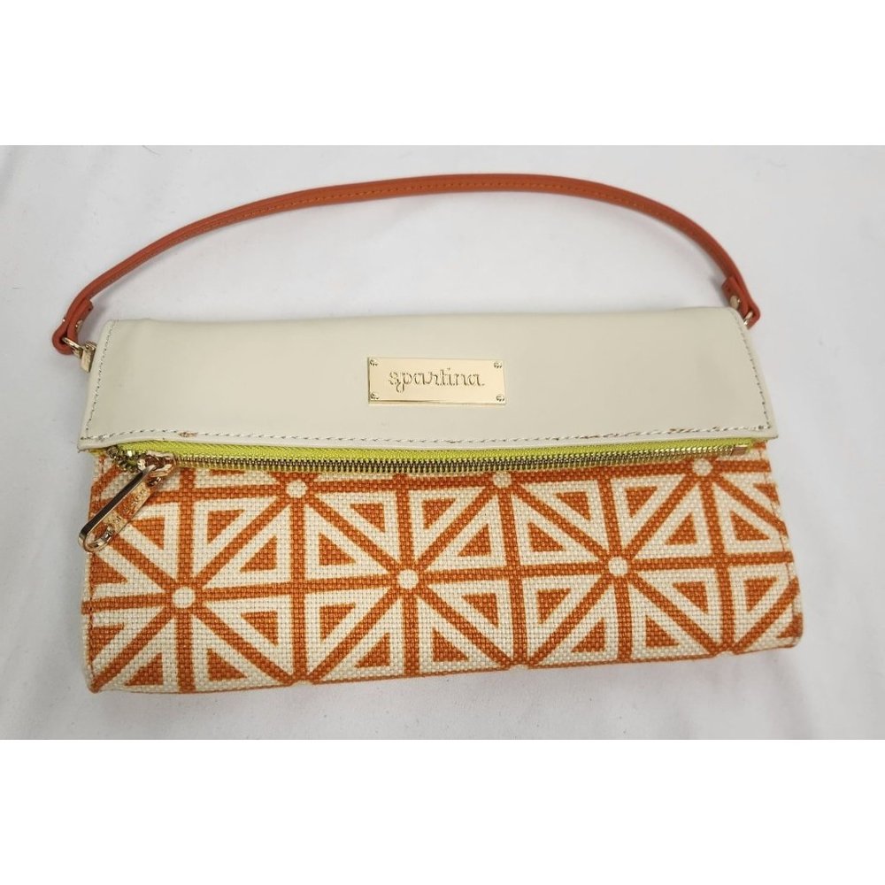 Spartina 449 Orange & Nude Linen Geometric Oversized Clutch Handbag